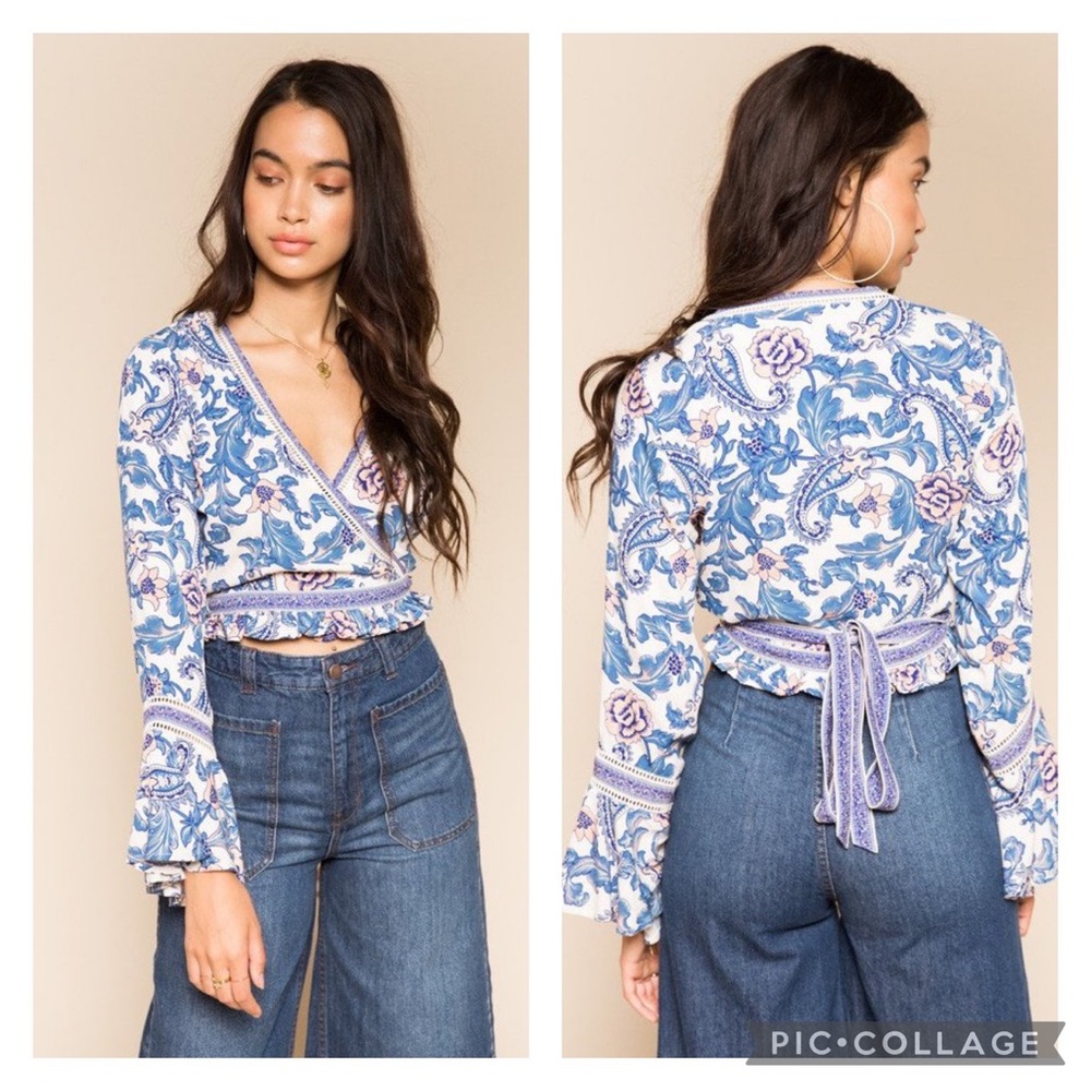 Spell & the Gypsy Collective Small Monaco Etienne Wrap Top Bell Sleeves